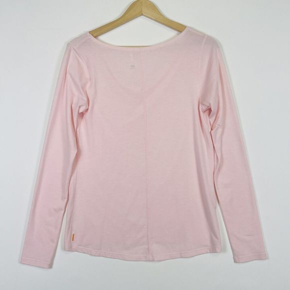 Lucy Pink Cowl Neck Semi Sheer Long Sleeve Jersey Tee Shirt Top Womens Small - Picture 3 of 6